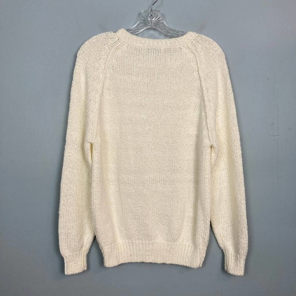 VINTAGE 80s NWT Le Moda Chunky Knit Crewneck Sweater Women's Size L Cream Raglan - Picture 10 of 10